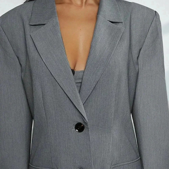 Grey Elegant Women's Oversized Single Breasted Notched Collar Blazer - Picture 4 of 8